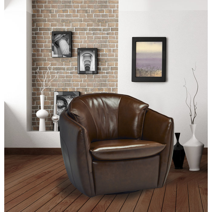 17 Stories Mariela Leather Swivel Barrel Chair Wayfair
